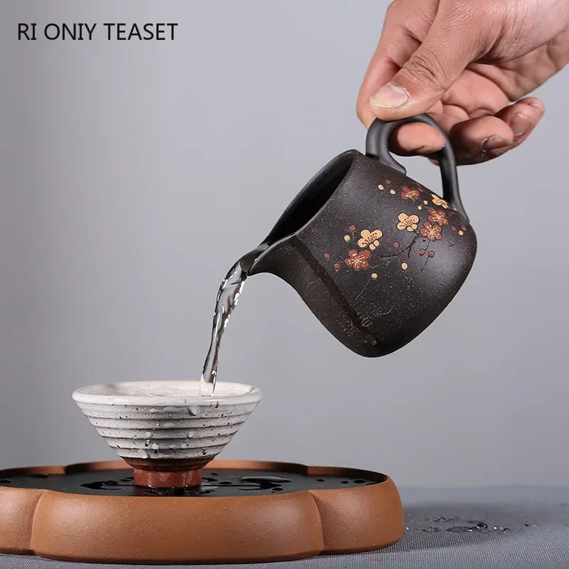 210ml Authentic Yixing Purple Clay Fair Cup Cha Hai Master Hand-carved Plum Blossom Teacup Tea Set Accessories Master Cup