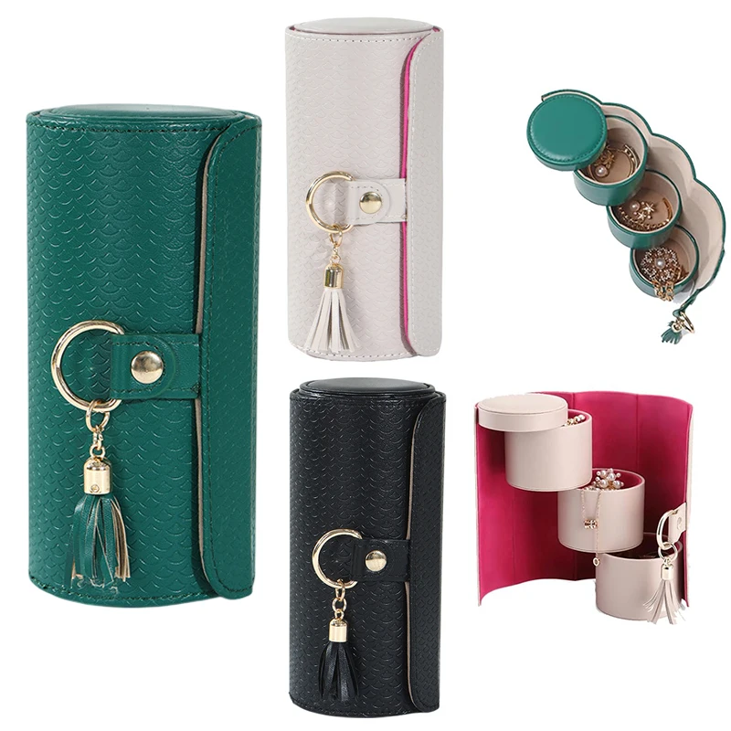 

Многоуровневый дорожный футляр для украшений, роскошная кожаная шкатулка для хранения ювелирных изделий, 3-слойный органайзер для путешествий, коробка для хранения украшений