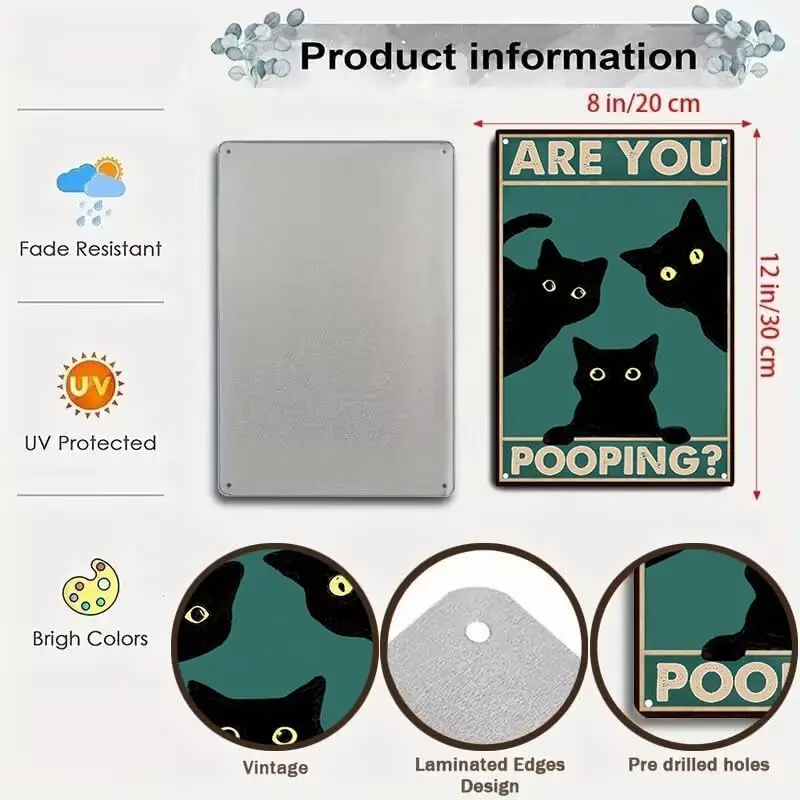 Bestylez Are You Pooping Funny Black Cat Tin Sign Vintage Cat Bathroom Toilet Sign Wall Decor, Aluminum, 12