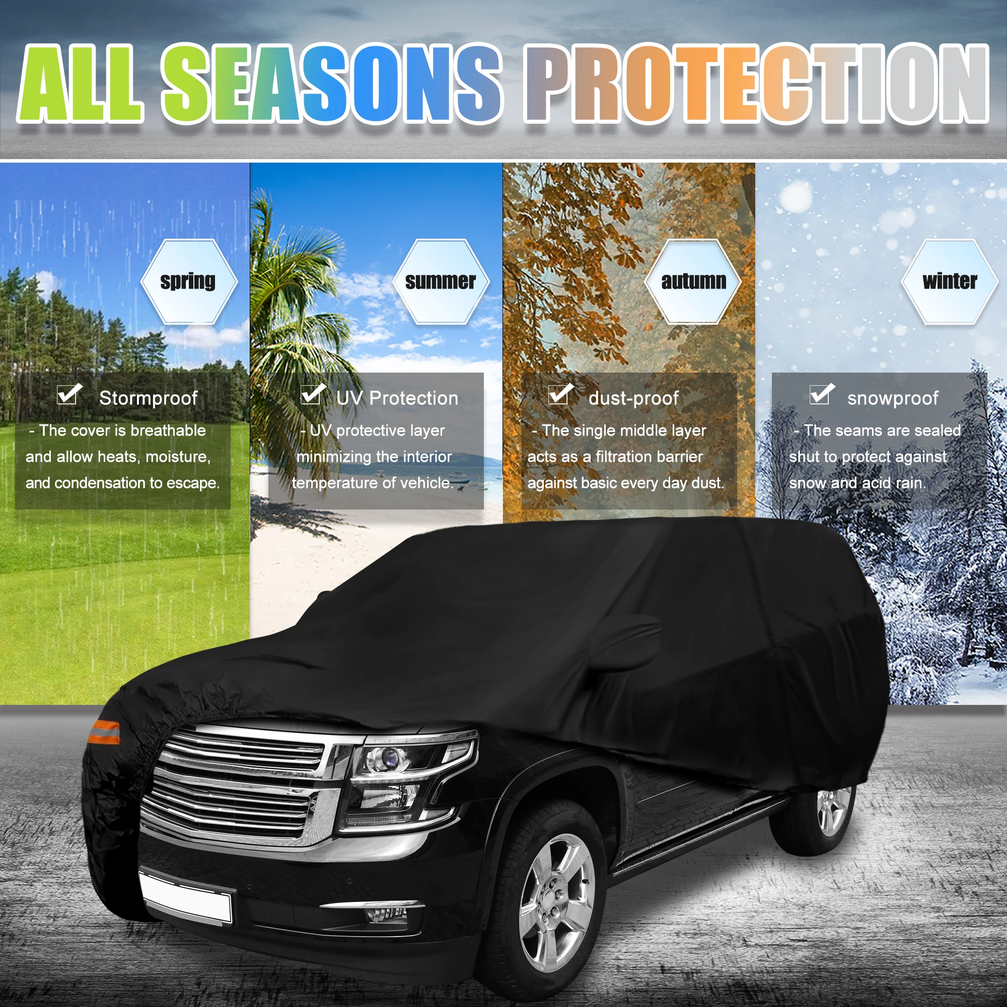 X Autohaux SUV Car Covers for Chevrolet Tahoe 4 Door 2007-2020 Waterproof Sun UV Rain Dust Wind Snow Protection Cover