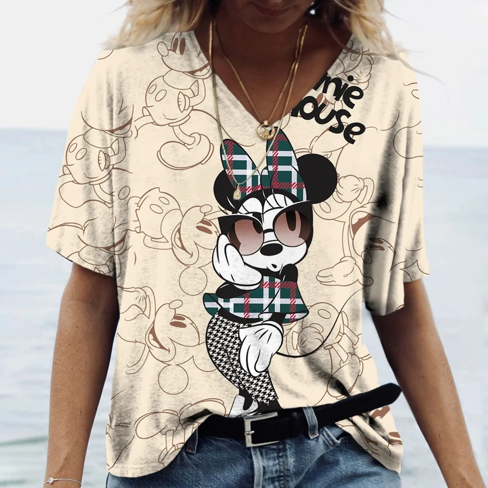 Disney Summer Women Minnie Mouse T-Shirt Fashion Mickey Mouse Tops Tees Casual Streetwear Female Daily Outfit Harajuku Clothing