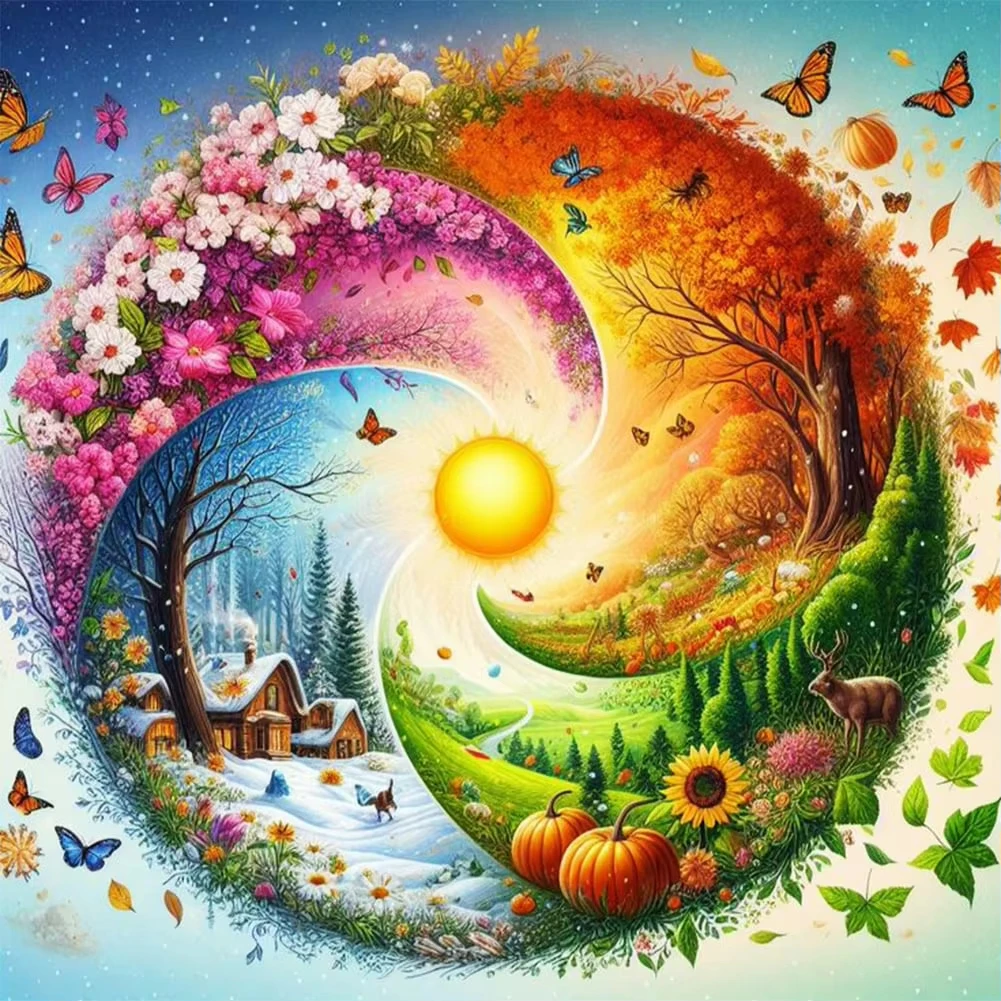 Four Seasons Pattern Paint By Numbers Kit Adults Kids Beginner DIY Canvas Stress Relief Home Wall Decor Craft Birthday Gift