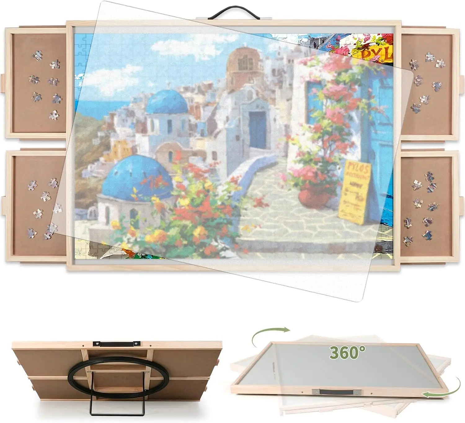 1500 Piece 2-in-1 Tilting & Rotating Puzzle Board, Portable Easel with 4 Drawers & Cover, 34.25x25.2