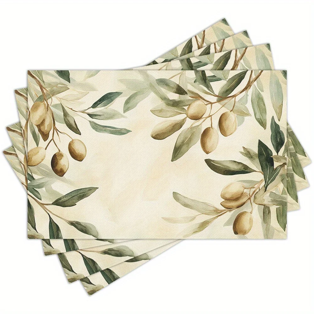 Watercolor Olive Leaf Placemats - Washable and Perfect for Dining Tables, Kitchens, and Holiday Gatherings.