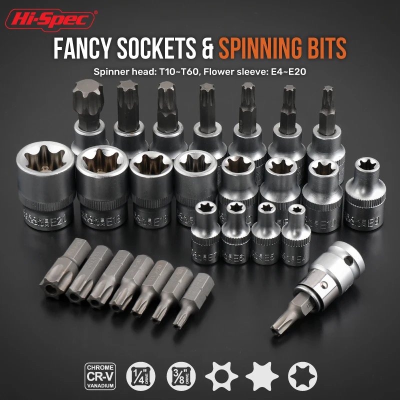 19/29/34Pc Torx Star Sockets & Bit Set with Hex Bits E-Security Bits Drive Handheld Tool Torque Star Socket Disassembly Tool