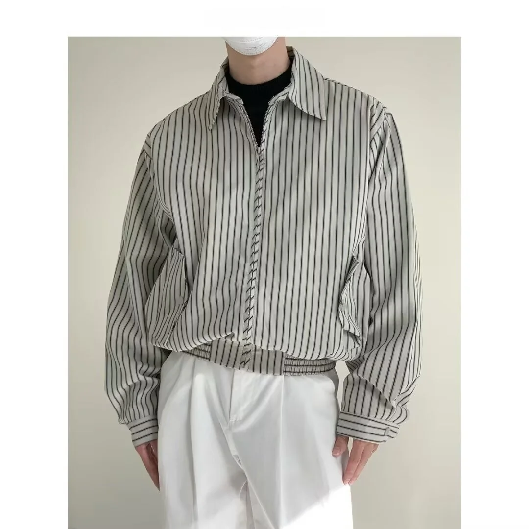 

Loose Fit Blue Striped irt Jaet for Men Casual Spring Autumn New Sle American Trendy Brand Couples Workwear Outerwear