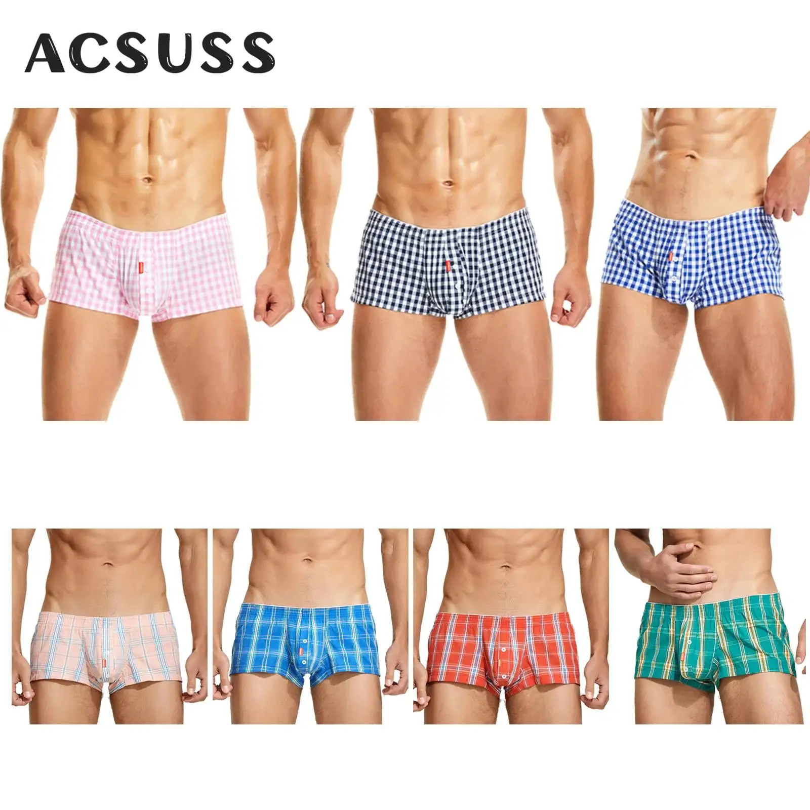 الرجال منخفضة الارتفاع منقوشة سراويل بوكسر القطن فضفاض السروال زر الحقيبة الملابس الداخلية ملابس النوم المنزل عادية ملابس النوم الملابس الداخلية جذوع