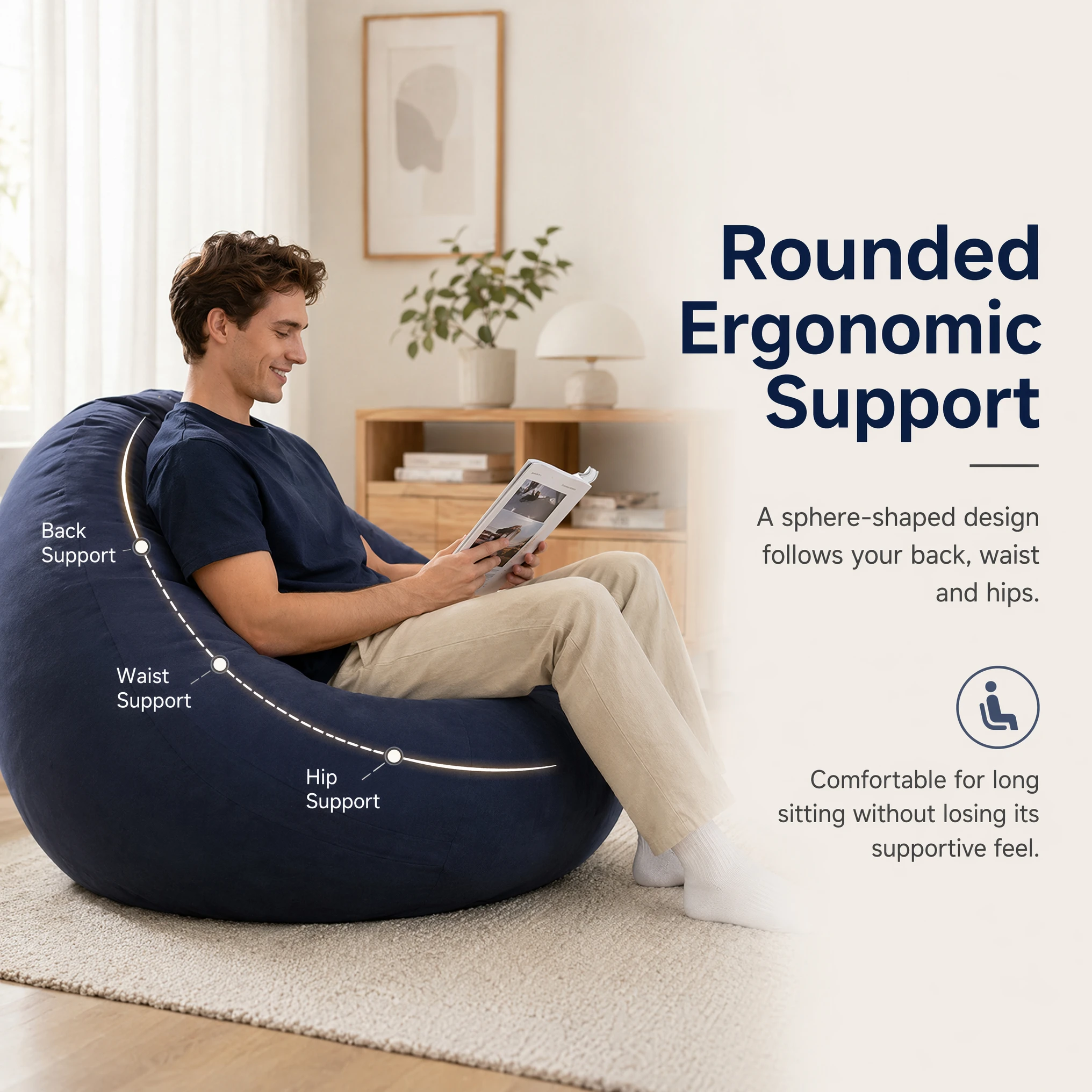 Flocked Round Inflatable Sofa Thickened PVC Ball Shape Lazy Lounge Chair Foldable Waterproof Sofa for Indoor Camping Bedroom Decor Gift