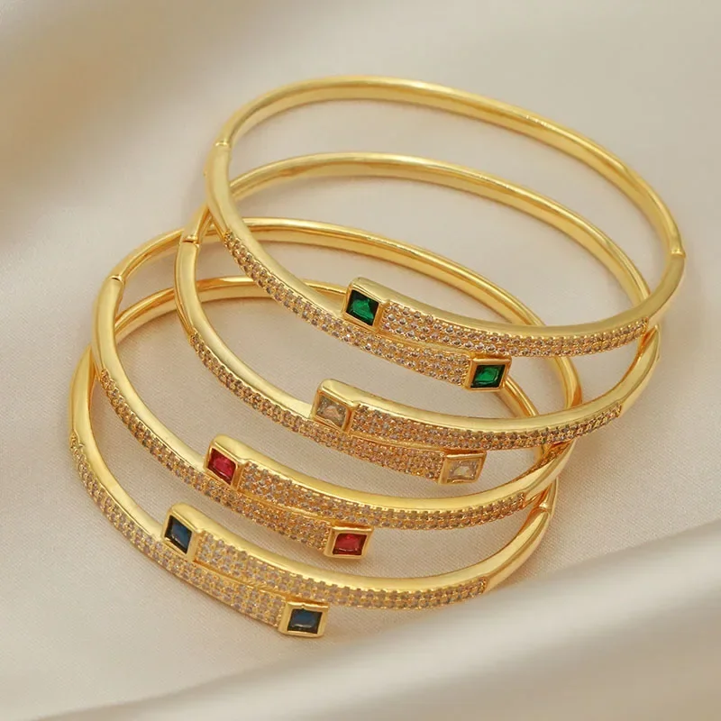 Luxury Crystal Square Bangles for Women Fashion Brand Jewelry Zirconia Bracelets Party Gifts Accessories