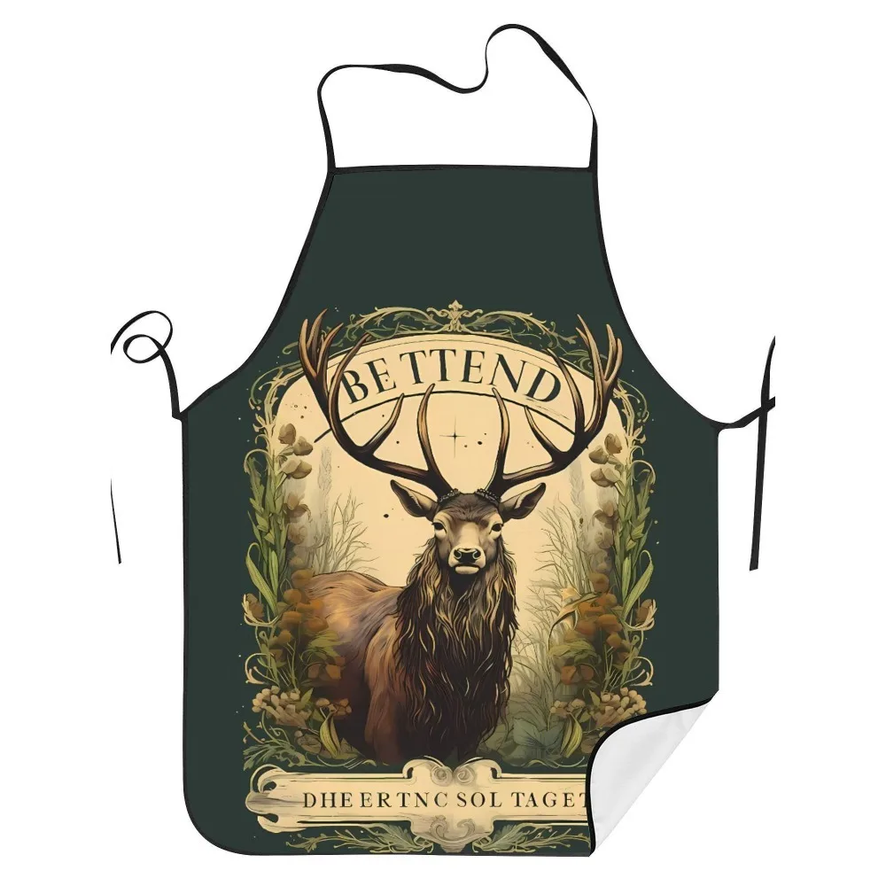 Vintage Deer Theme Apron Elegant Forest Antler Design Waterproof Kitchen Cooking Bib for Men Women Household Grilling Cover
