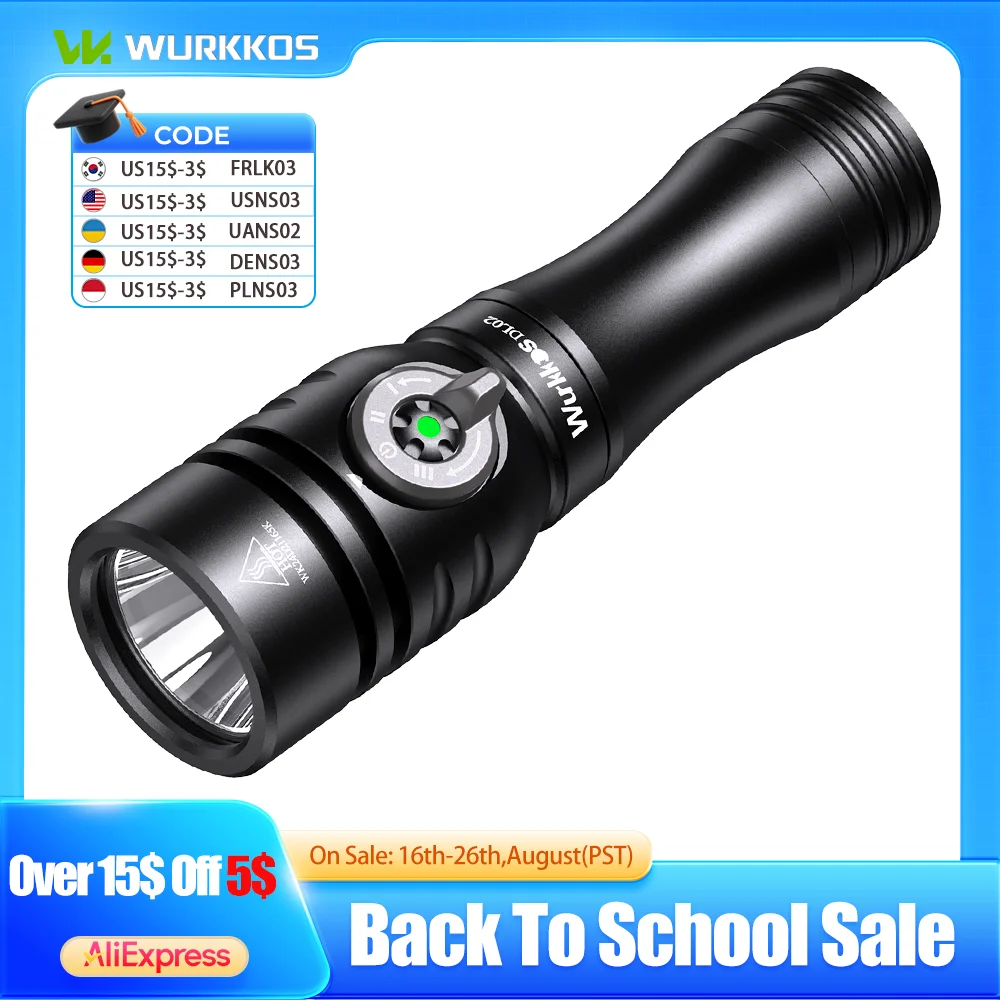 Wurkkos DL02 Professionelle Tauchlampe SFT70 21700 Akku Arbeitsleuchte 3000LM Lampe Unterwasser-Laterne mit Drehmagnet