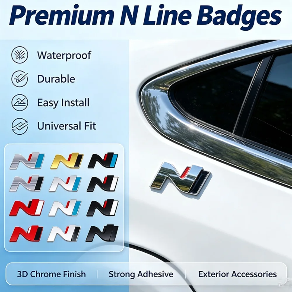 N Logo Car Body Metal Emblem Sticker Tail Box Badge Decal for Hyundai Accent h1 Trajet Sonata Getz Avante ioniq Kona i20 i10