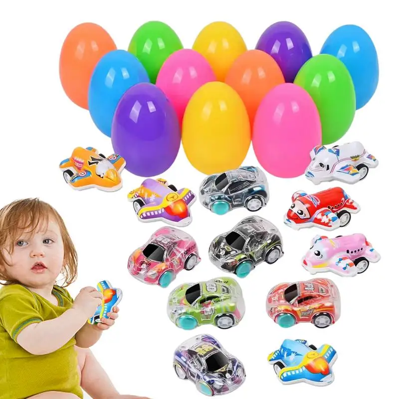 16pcs Easter Eggs Easter Basket Stuffers Painted Egg Filler Toy Car Easter Twisted Egg Easter Surprise Gifts For Kids Boys Girls