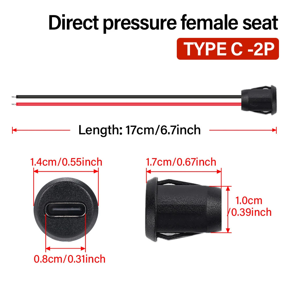 2p USB Type-C Waterproof Connector Direct compression female base Female Socket Charging Interface With Welding Wire