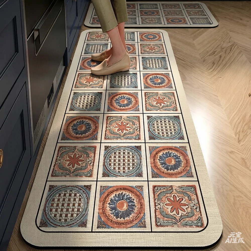 VIKAMA BOHO Tapis de cuisine absorbant l'eau, résistant à la saleté, facile à nettoyer, pour buanderie, salle à manger, couloir, pour la décoration de la maison