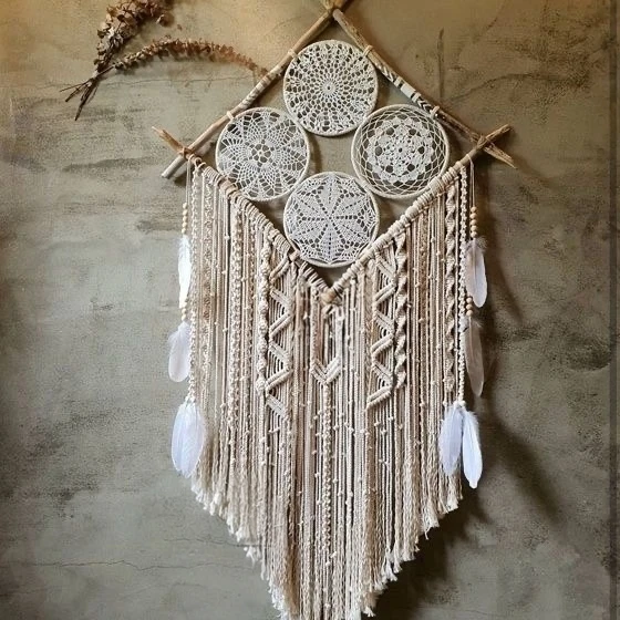 

Nordic Woven Cotton Rope Dream Catcher Wall Hanging Macrame Decorative Tapestry for Homestay Hotel Minimalist Style Geometry ...