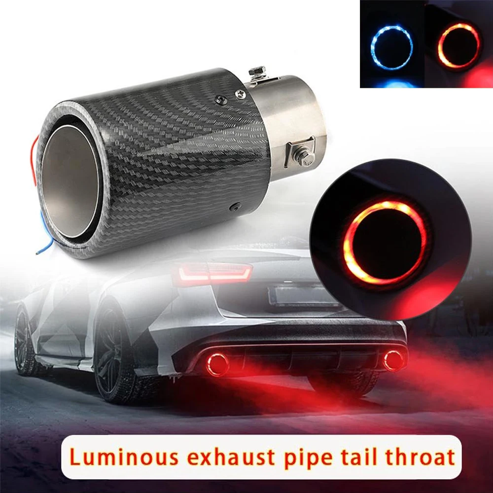 HQ Universal Car LED Luminous Exhaust Pipe Tail Throat  Muffler Red Red/Blue Light Single Outlet Exhaust Pipe Straigt Bent