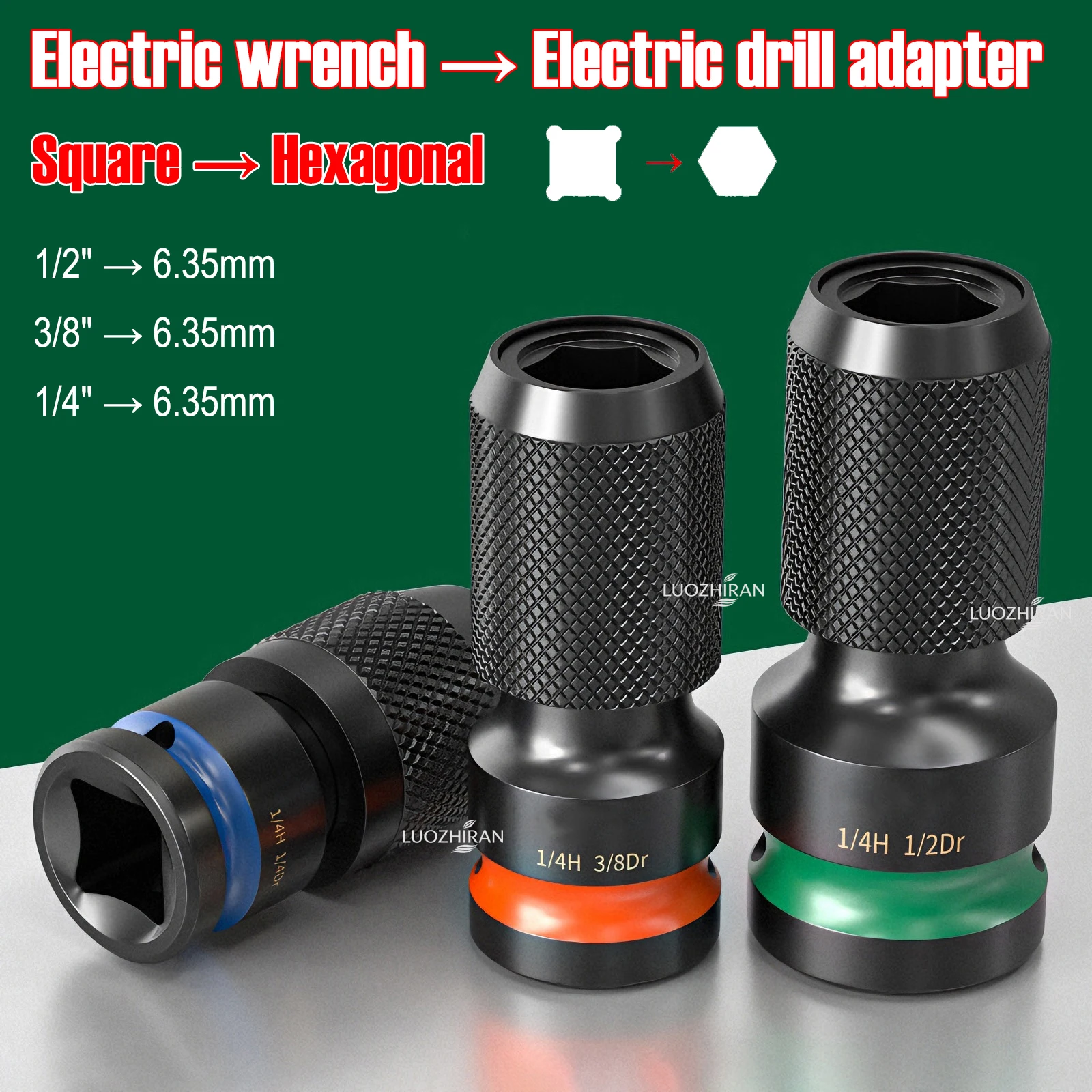 Elektrischer Schraubenschlüssel-Adapter für Handbohrmaschinen, Vierkant auf 6,35 mm Sechskant, Konvertierungsstange, Bohrer-Klemme, Zubehör für Elektrowerkzeuge