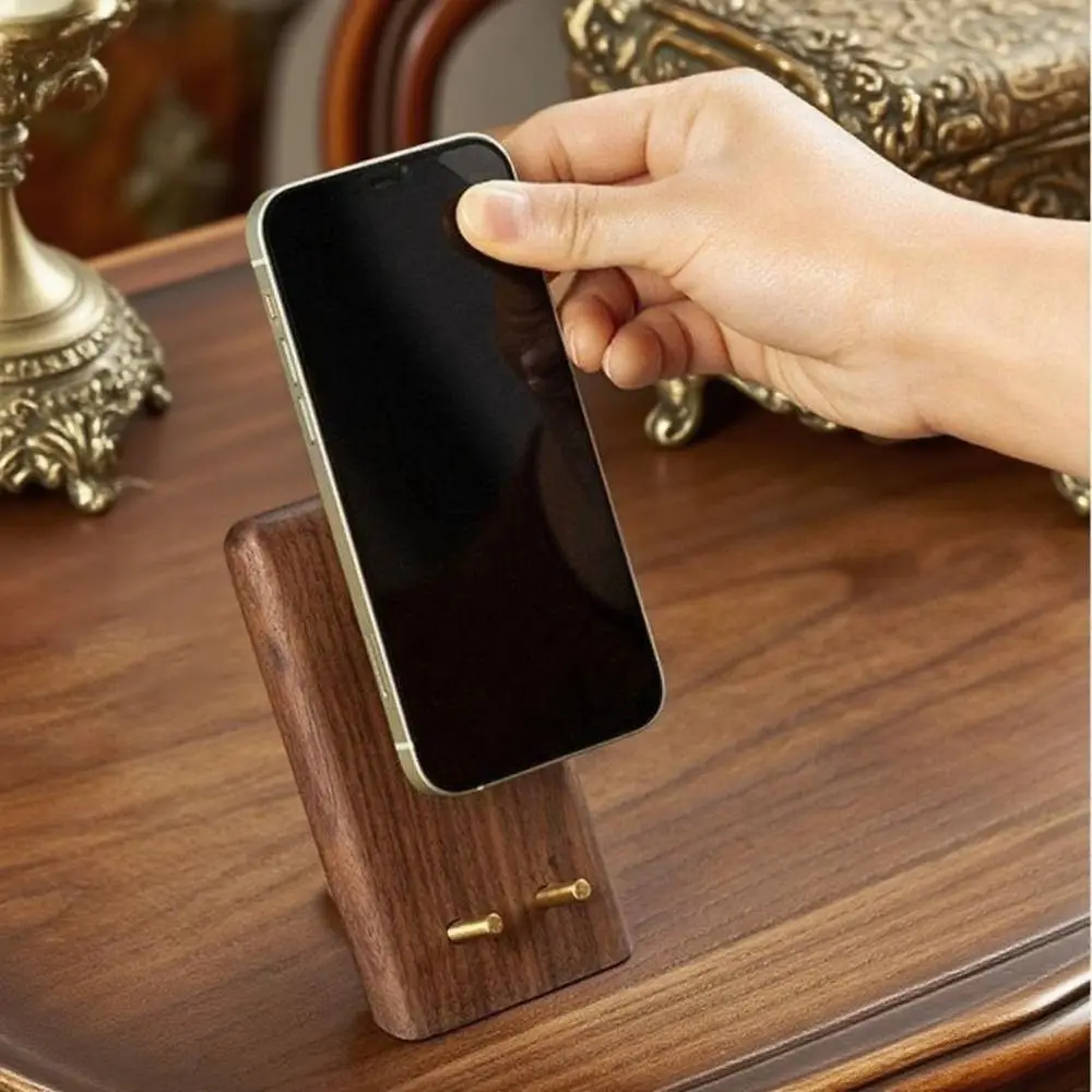 Support de téléphone paresseux en bois, Vintage, chargement pratique, support de téléphone de bureau universel en noyer noir, petit support de tablette pour la maison