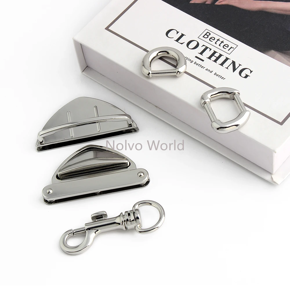 1/3/15Sets Silver Metal Twist Turn Snap Lock For Bags Purse Swivel Lobster Clasp Trigger Clip D Ring Buckle Rivets Accessories