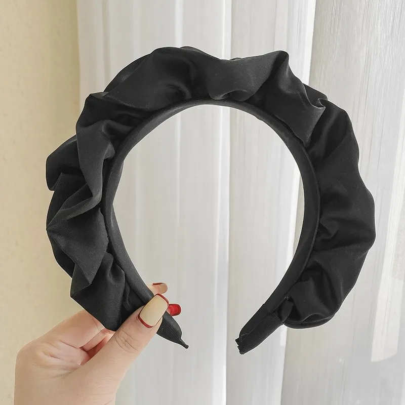 Black Solid Color Fabric Pleated Headbands For Women Korean Simple Adjustable Versatile Elegant Daily Hair Accessories Wholesale