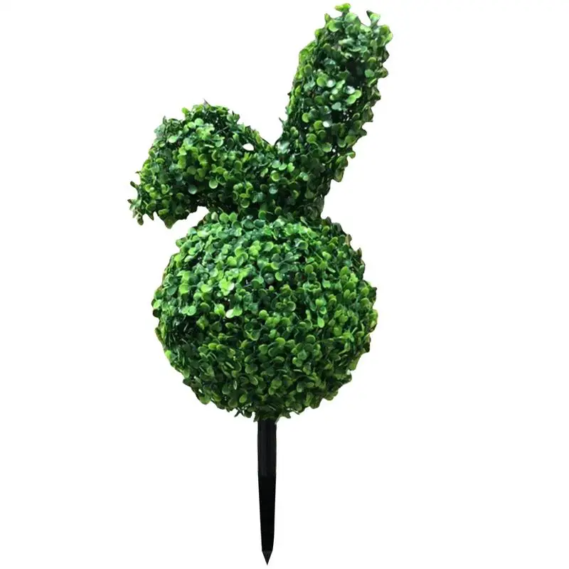 Artificial Bunny-Shaped Topiary Tree 27.5 Inch Faux Boxwood Topiary Plant With Ground Spike Green Easter Plant For Front Porch