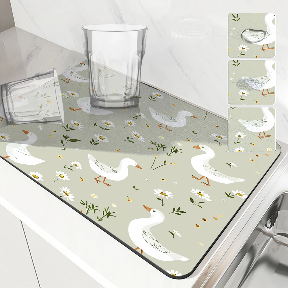 Kitchen Drying Mat Geese Birds Dry Coffee Mat Absorbent  Placemat Anti Slip Table Cup Drying Mats Table Decoration Accessories