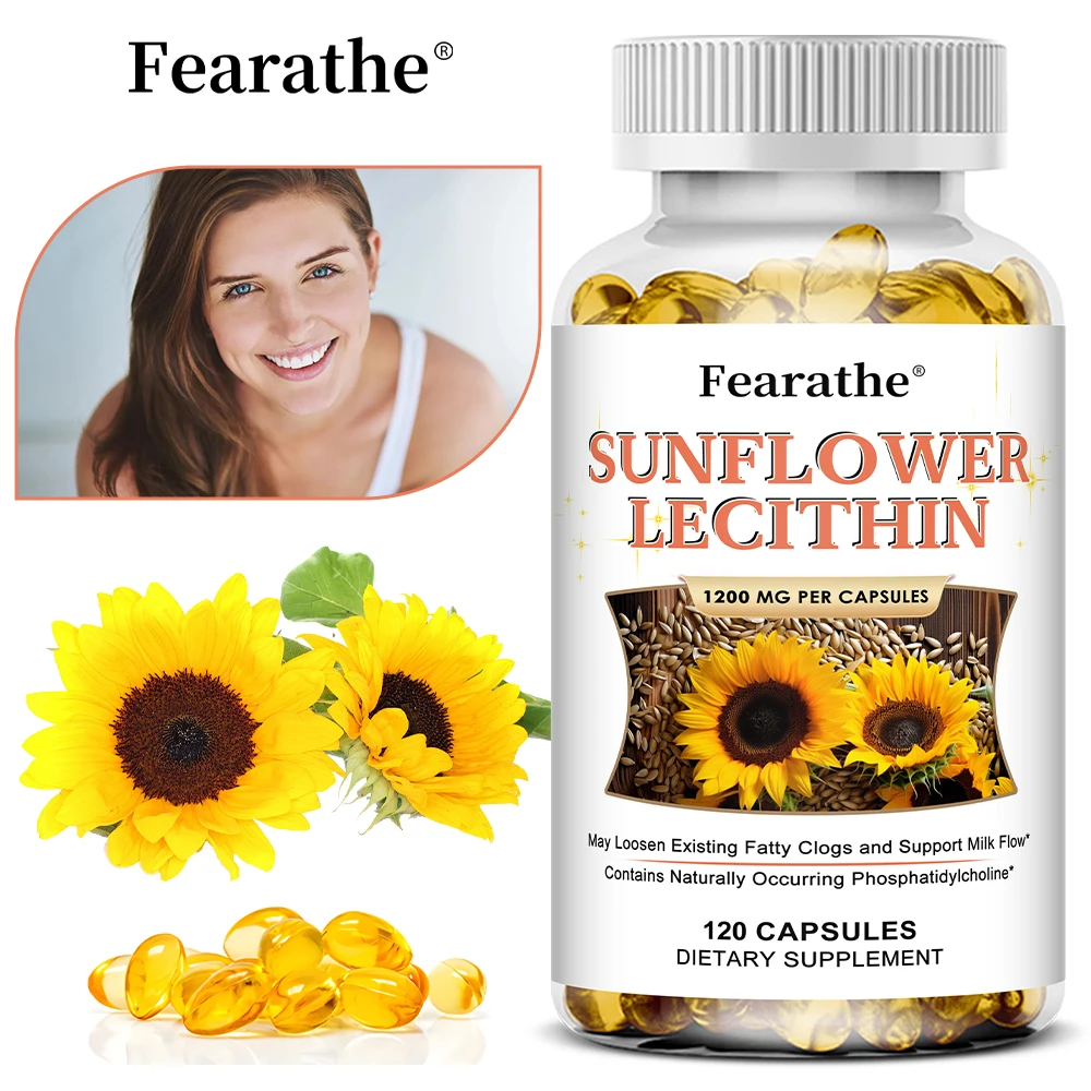 

Sunflower Lecithin Capsules, Natural Phospholipid Supplement, Support Cardiovascular, Liver, Brain & Breast Wellness, Non-GMO