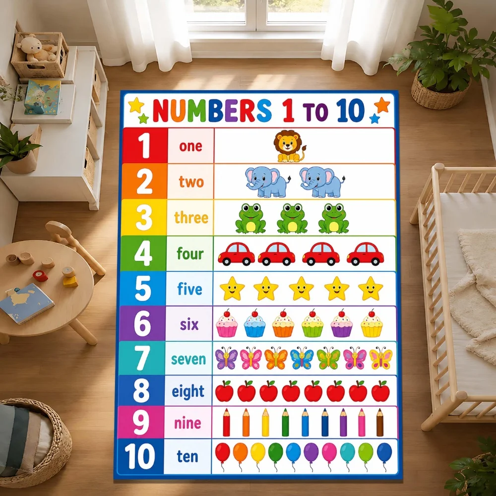 Colorful Number Chart graphics large Rug apartment leisure nook sunroom entry vestibule Washable Rug Present