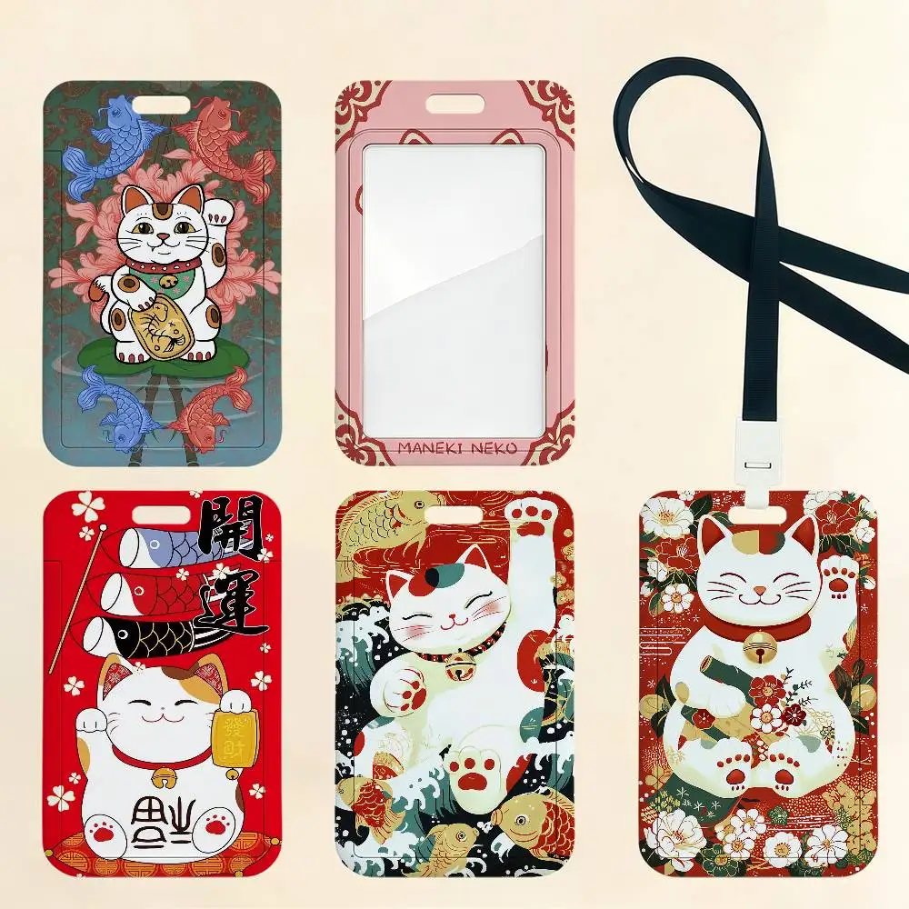 

Держатель для карт M-Maneki-neko Lucky Cat, чехол для проездных, удостоверений, пропусков, студенческих билетов, с ремешком на шею, для пропусков в метро, автобус, на работу, для пропусков в залы, для карт доступа.