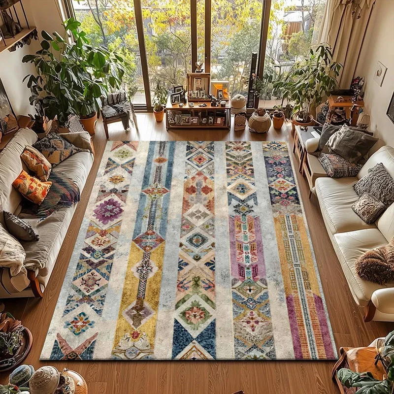 RAKKS Vintage Bohemian Moroccan Style Non-slip Entry Small Floor Mat Living Room Dining Room Study Sofa Bedside Velvet Carpet