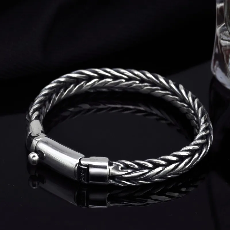 BOCAI S925 Sterling Silver Charm Bracelets  Popular Snake Bone Weaven-Chain Wide Hand String Pure Argentum Jewelry for Men