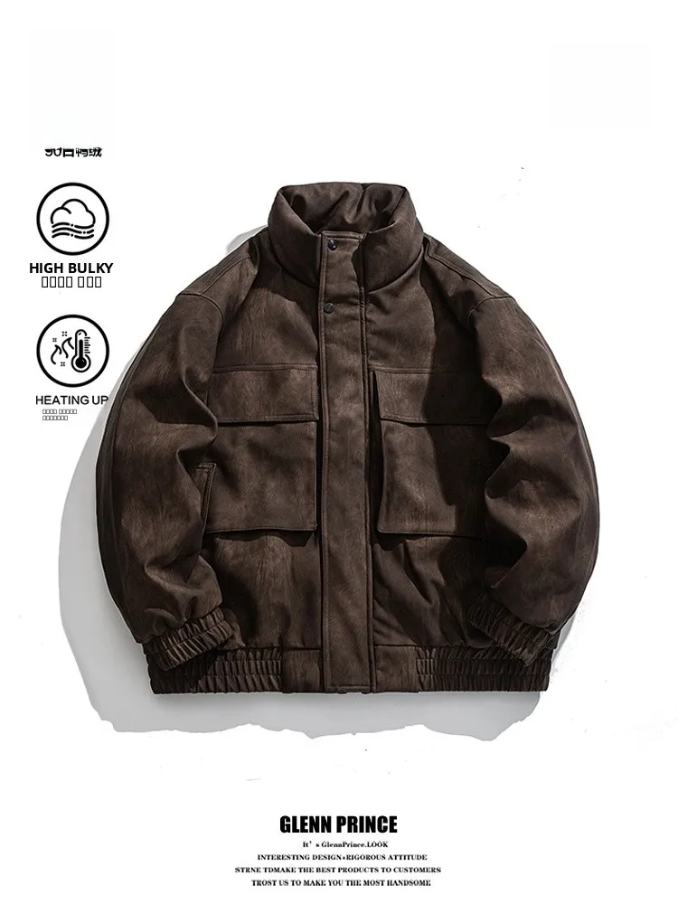 

GPstudio Winter New American Vintage High-End Leather Jaet down Men's Workwear Motorcycle Warm Outerwear Faionable Youth ...