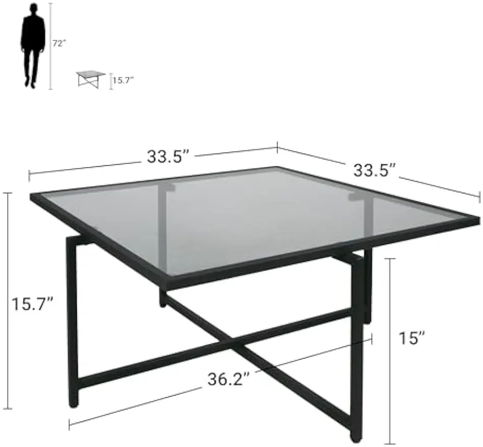 Comfort Corner Small Space Square Glass Coffee Table for Living Room, 36