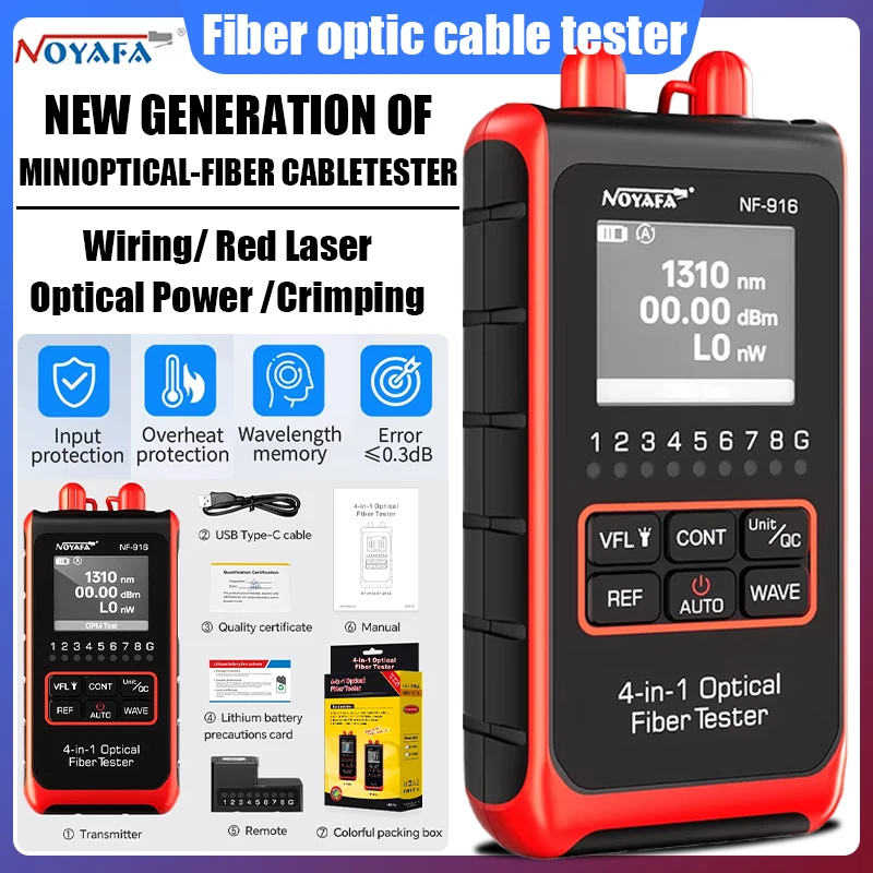 Noyafa NF-916 4 in 1 Fiber Optical Power Meter Visual Fault Locator VFL REF FC SC ST Rj45 Fiber Optic Cable Tester Network Tools