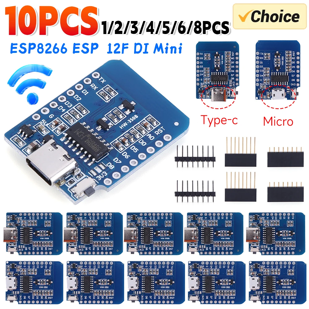 10-1PC D1 ミニ TYPE-C/マイクロ USB ESP8266 ESP-12F CH340G V2 モジュール WiFi D1 ミニ開発ボード 3.3V Arduino 用ピン付き