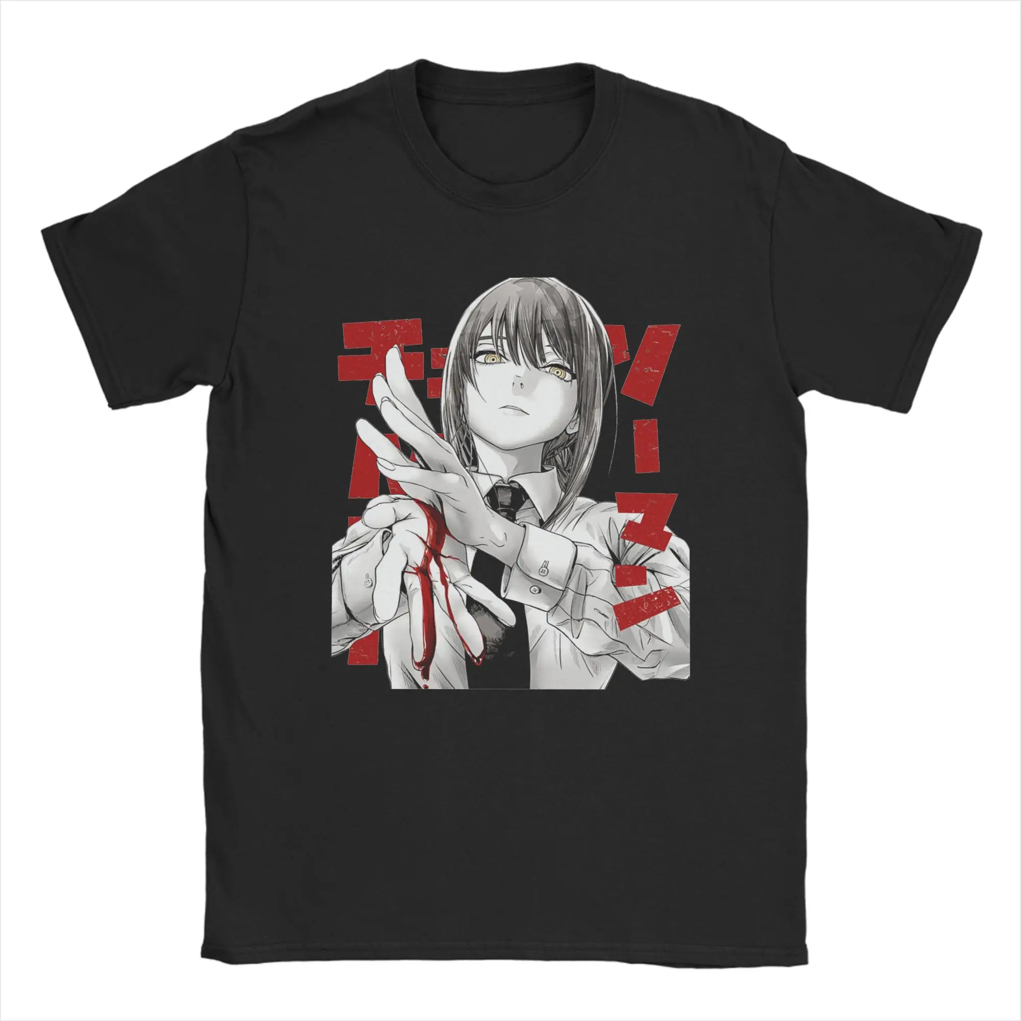 Streetwear Chainsaws Man Makima T-Shirt Herren Rundhals Kurzarm Tops Shirts Japanische Anime Baumwolle Sommer Top T-Shirt – Detail 4
