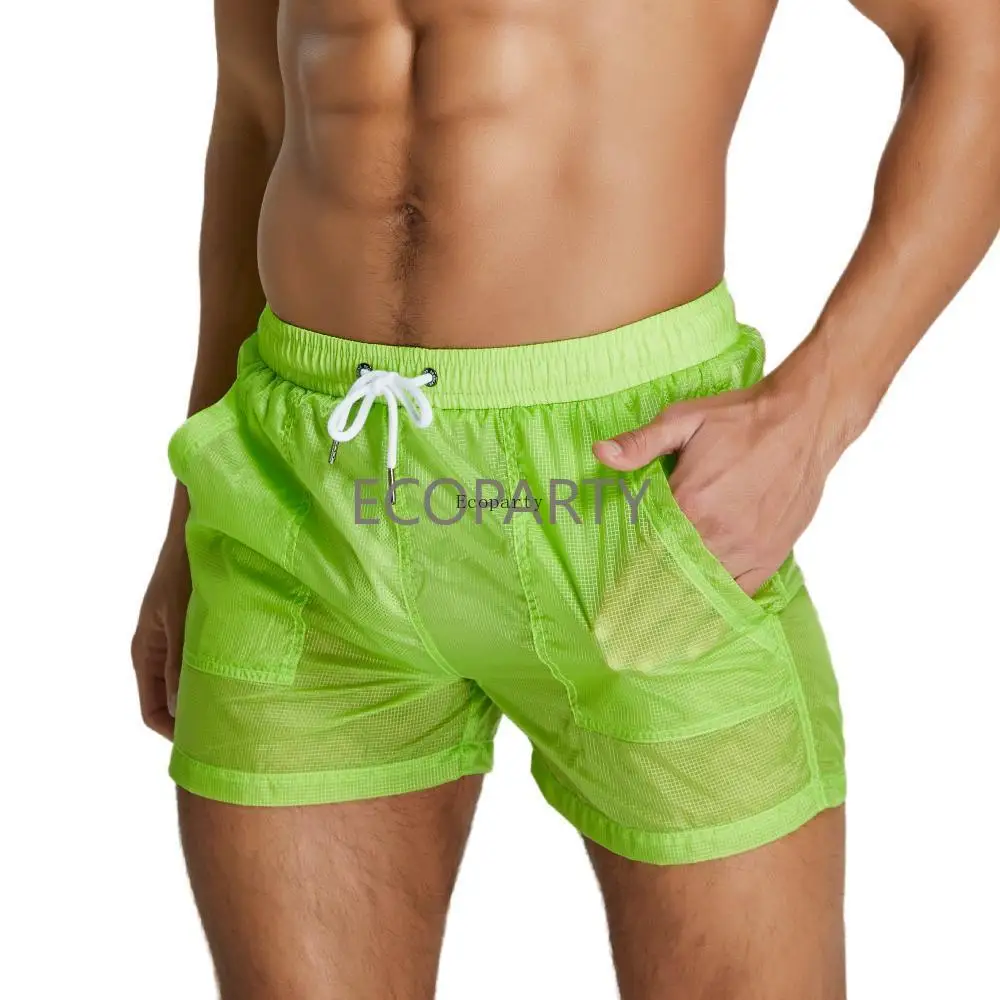 factory Summer Mens Shorts Sexy Semi-transparent Quick Dry Shorts Mesh Lined Gyms Joggers Casual Beach Shorts Men Clothing Short