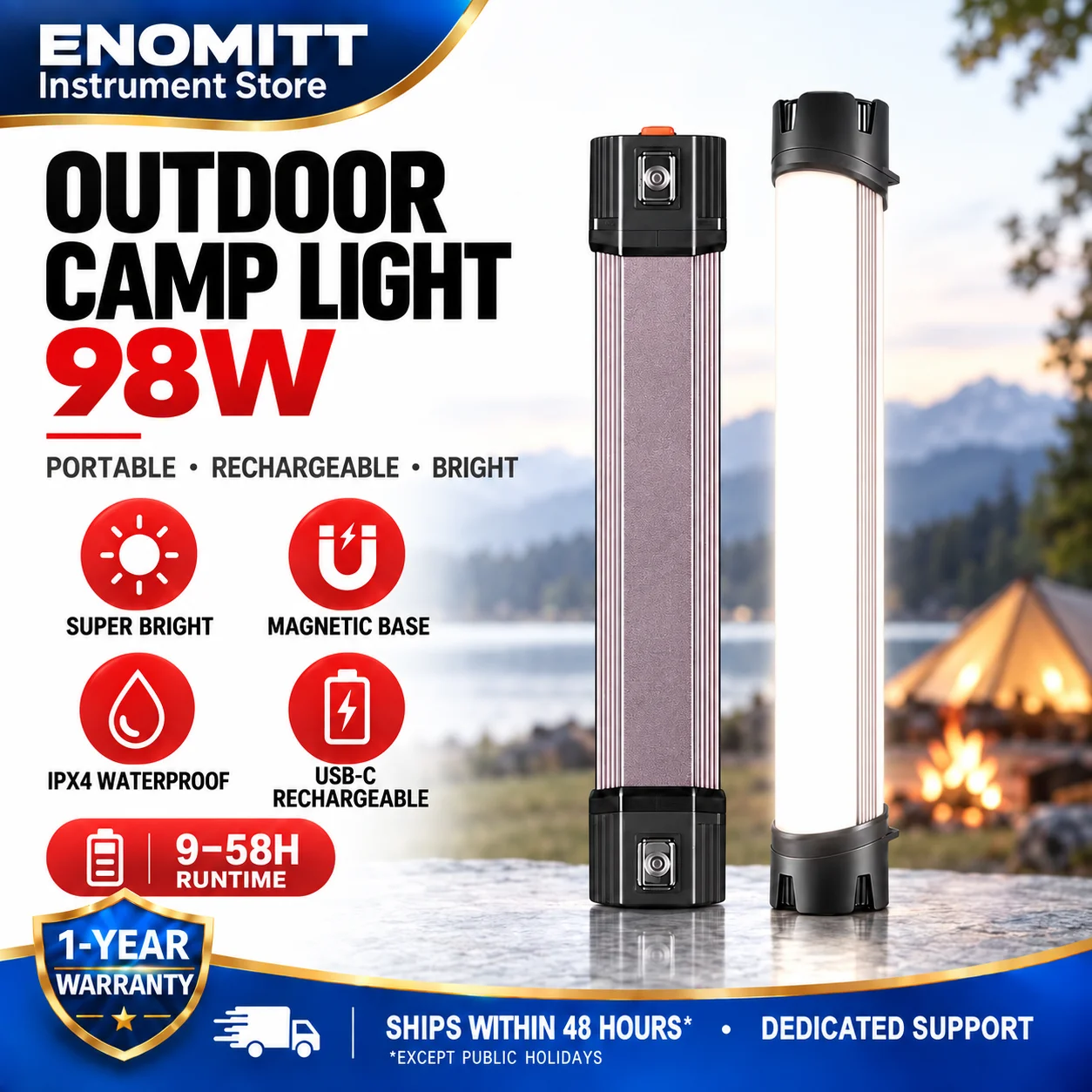 Portable Rechargeable LED Camping Lantern 9200mAh, Magnetic Outdoor Tent Light with Power Bank, 3 Modes Emergency Survival Lamp