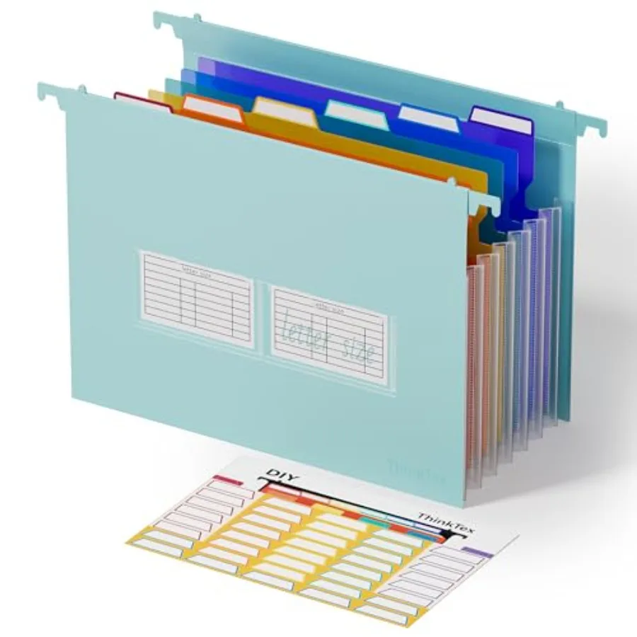 

Plastic Epandg Hangg File Folders, 7 novative 1.2" Accordion Pockets, Large Capacity, Multi-Color Tabs, for Filing Cabinet - Gr