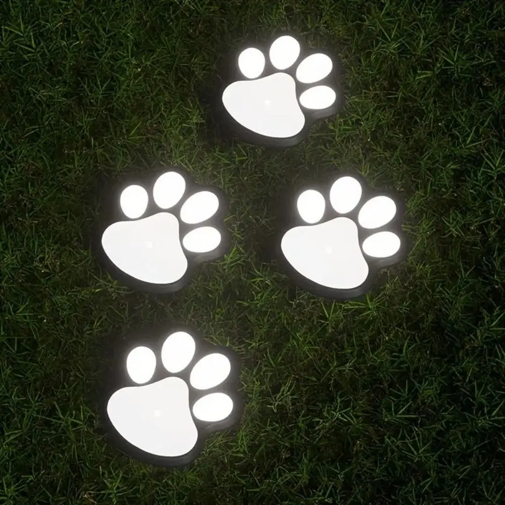 4Pcs Intelligent Light Control Outdoor Solar Light Solar Powered Energy Saving Dog Cat Animal Paw Print Light LED Durable