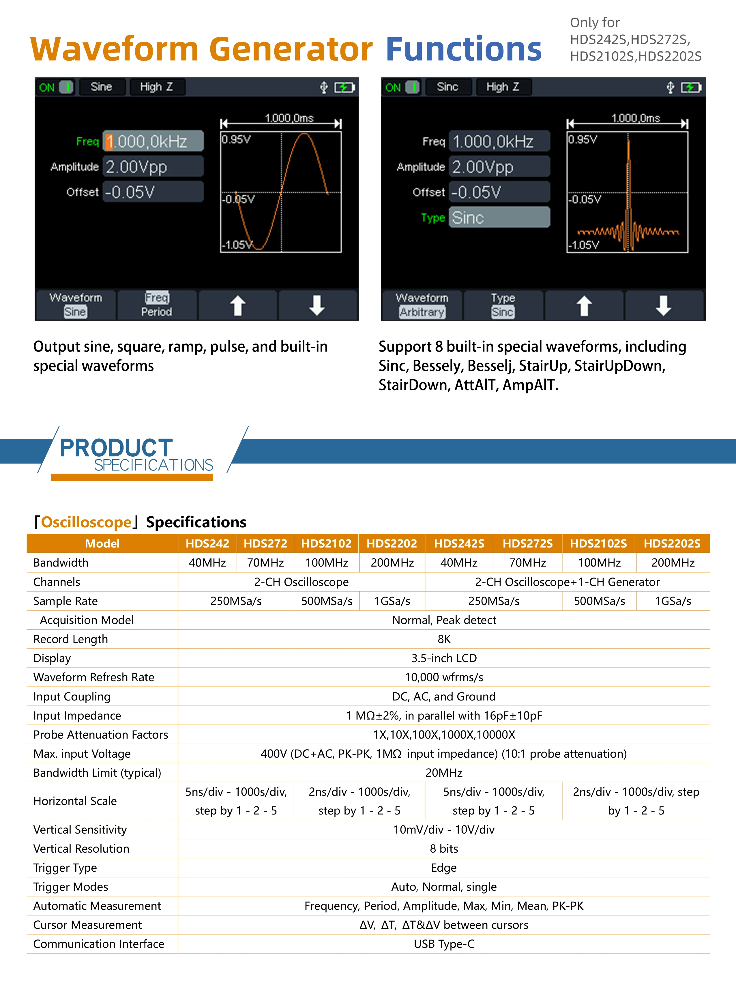 OWON HDS2202S HDS200 Serie Handheld Digital Oszilloskop 200 MHz 1GS/s 3 In 1 2 Kanäle Osciloscopio Multimeter + 1CH Generator – Detail 8