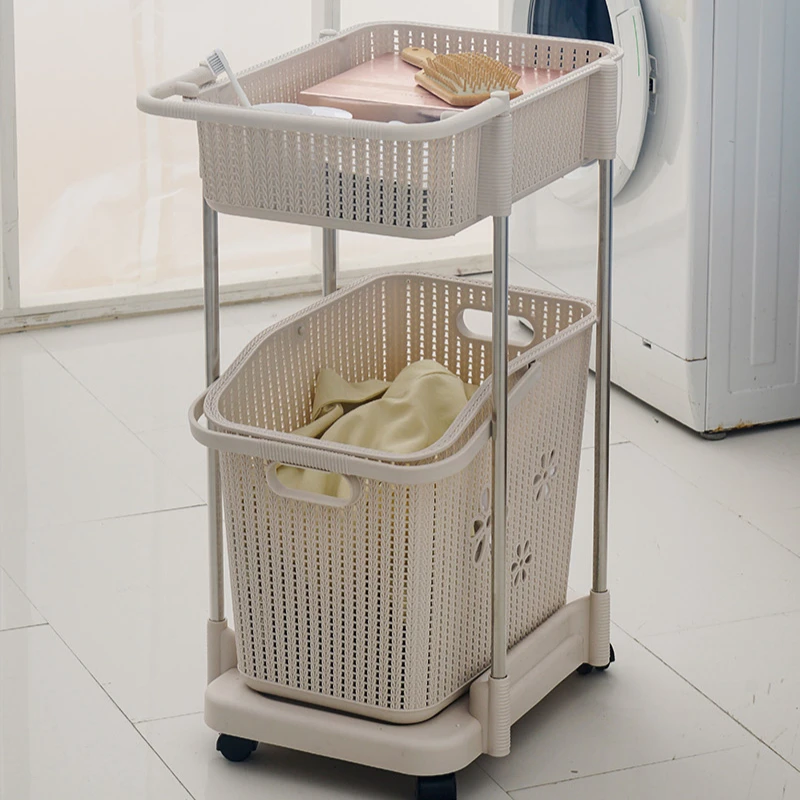 Rolling Laundry Hamper Organizer - Mobile Clothes Basket for Bathroom & Bedroom Mesh Storage Cart with Antibacterial Coating