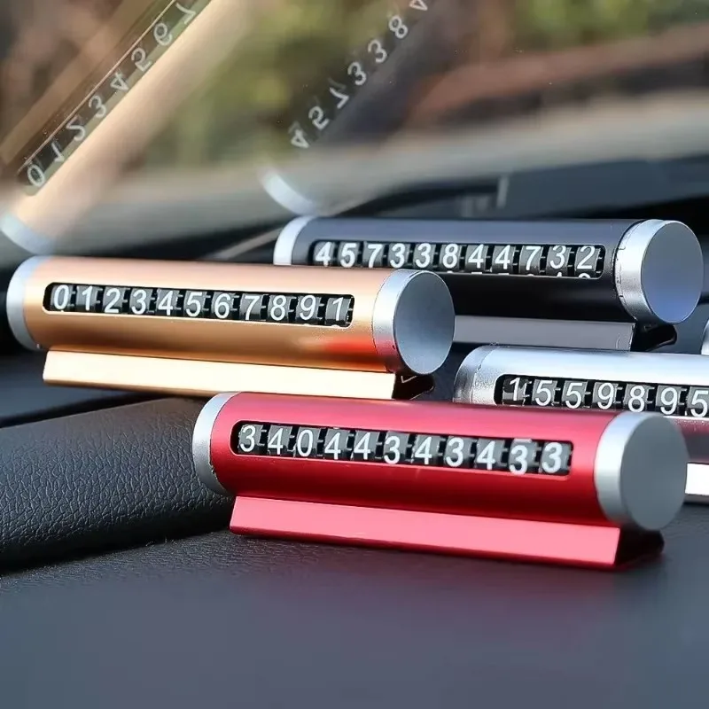 1-4pcs Metal Temporary Parking Card, Rotating Phone Number Plate, Aluminum Sticker, Parking Space, Car Design, Car Accessories