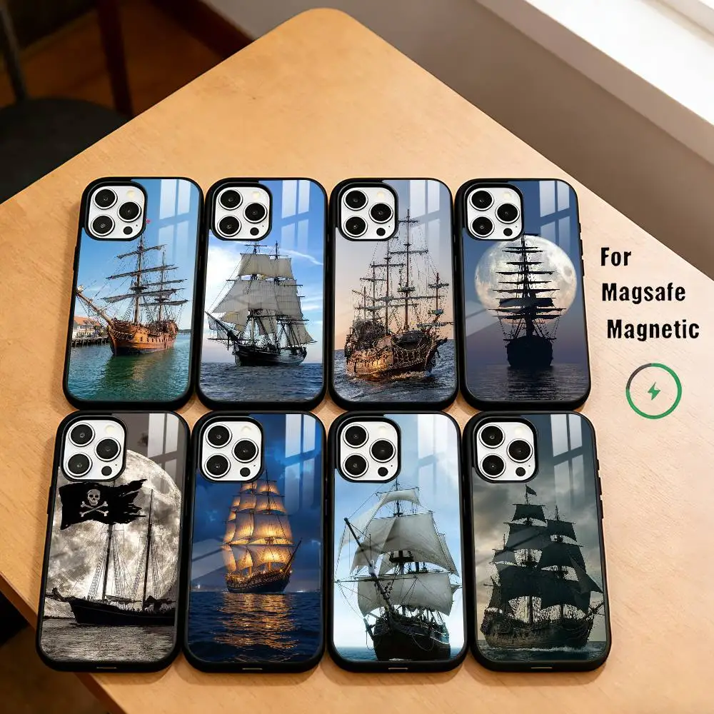 

H-Huge pirate S-Ship Phone Case For iPhone17,16,15,14,13,12,11 Plus,Pro Magnetic with Magsafe Wireless Charging