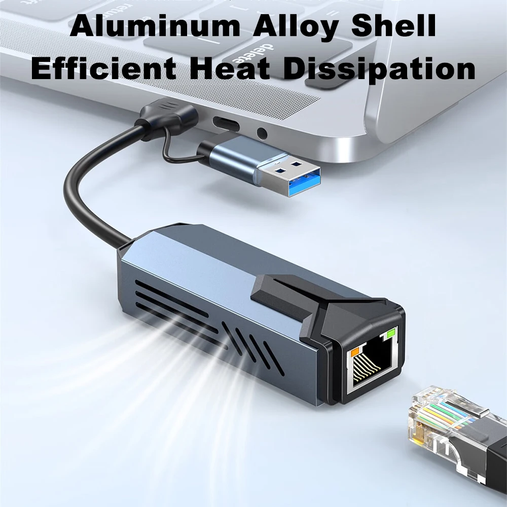 بطاقة الشبكة السلكية 5G USB 3.0 TYPE C إلى RJ45 محول RTL81527 5000Mbps عالية السرعة لأجهزة الكمبيوتر المحمول NAS MacBook Pro والكمبيوتر اللوحي المكتبي