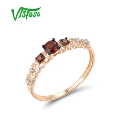 VISTOSO Genuine 14K 585 Rose Gold Ring For Women Sparkling Diamond Garnet Hollow Delicate Wedding Party Cute Trendy Fine Jewelry