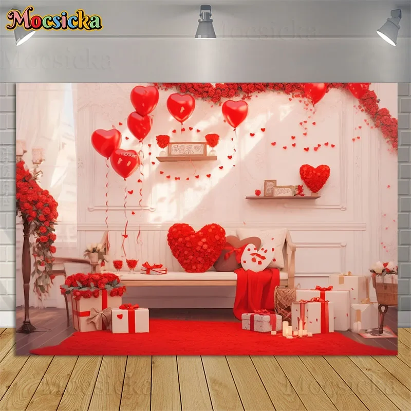 

Valentine's Day Photography Backdrop Love Flower Balloon Indoor Decor Props Baby Child Birthday Portrait Background Photo Studio