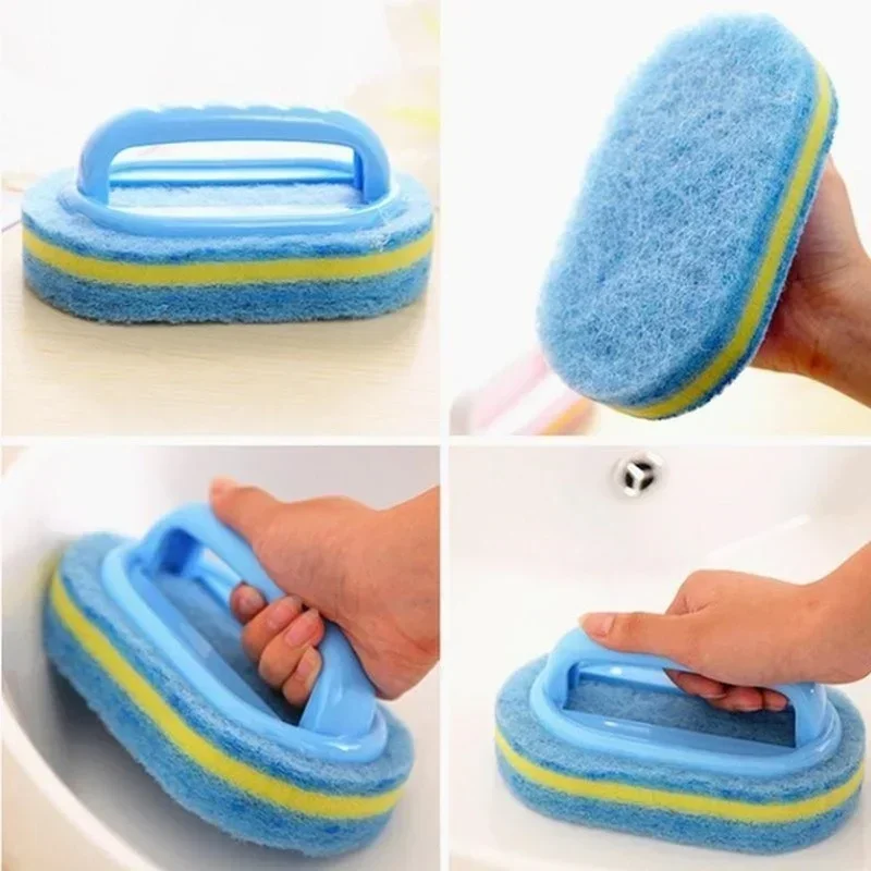 Household Bathroom Tools Handle Sponge Brush To Clean Bathtub Tile Cleaner Blue Soft Magic Sponge Eraser Kitchen Supplies