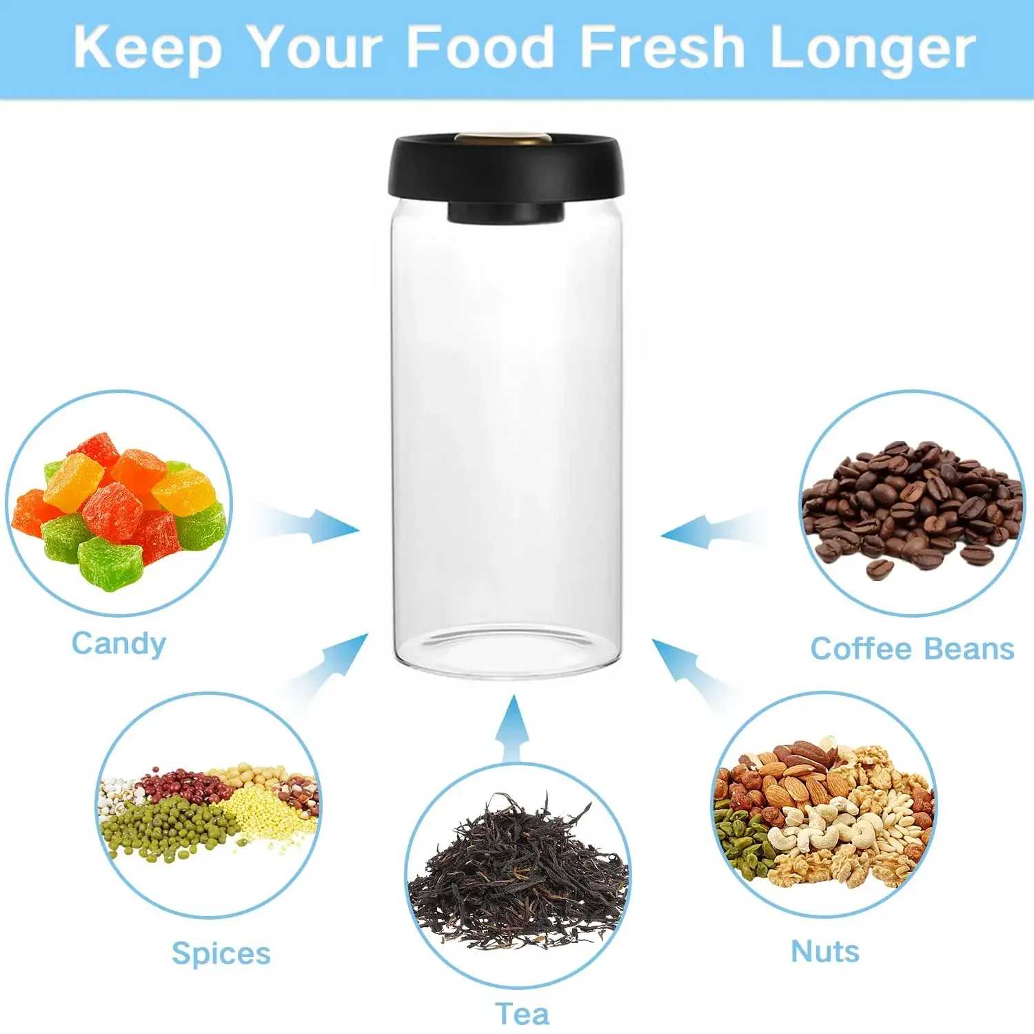 High Quality Coffee Beans Vacuum Sealed Jug  Glass Airtight Canister Food Moisture-proof Air Extraction Keep Fresh Container